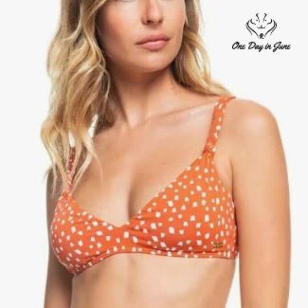 Roxy Tropical Oasis Knotted Triangle Bikini Top Ginger Spice New Dot NWT Size XS